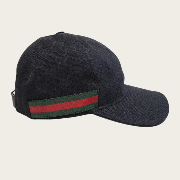 [BUNJANG] Gucci Black Three-Stripe Web GG Canvas Baseball Cap / [M] 구찌 블랙 삼선 웹 GG 캔버스 볼캡 모자