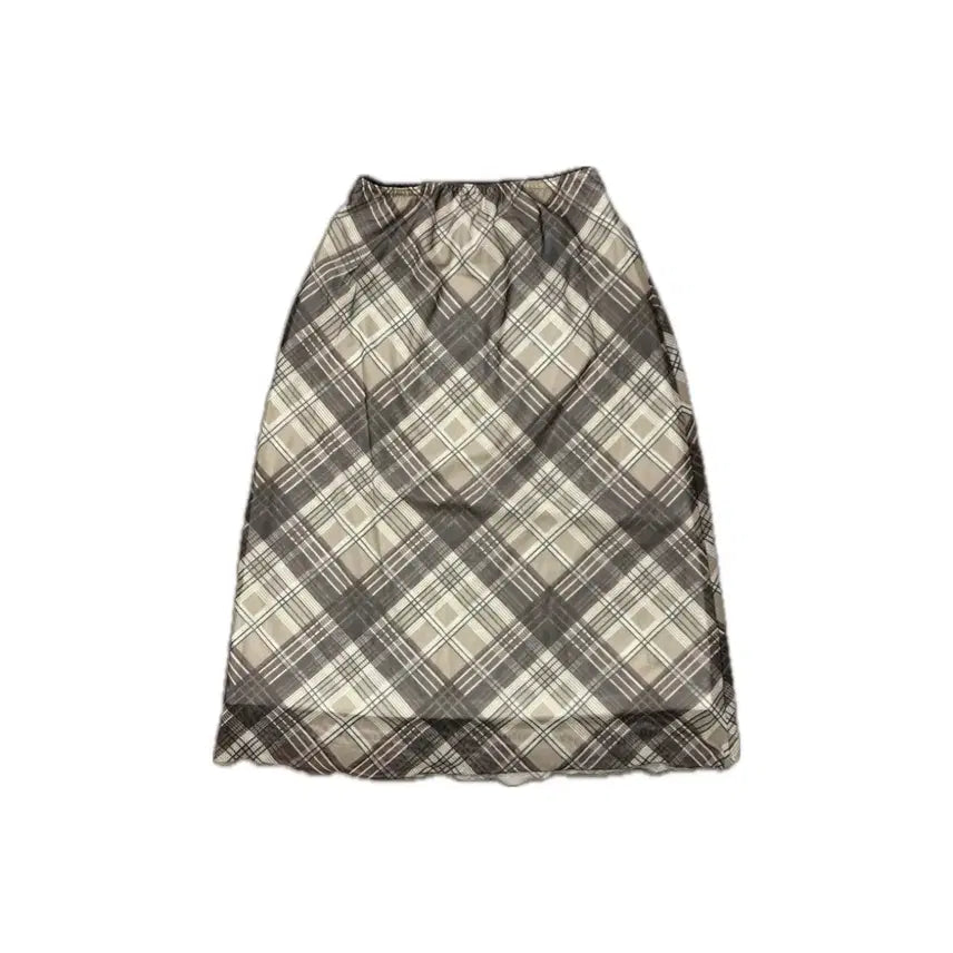 [BUNJANG] Ribbon Checkered Long Skirt Brown / 리본 체크무늬 롱스커트 브라운