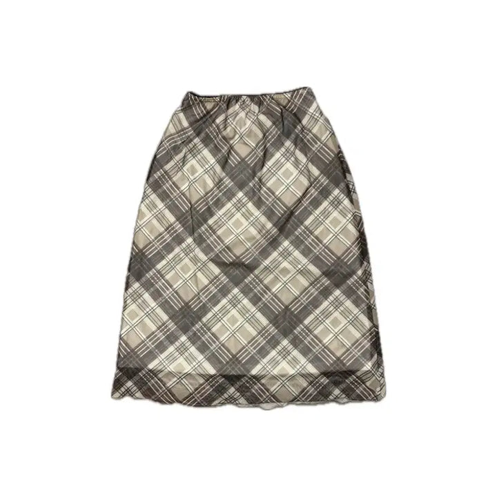 [BUNJANG] Ribbon Checkered Long Skirt Brown / 리본 체크무늬 롱스커트 브라운