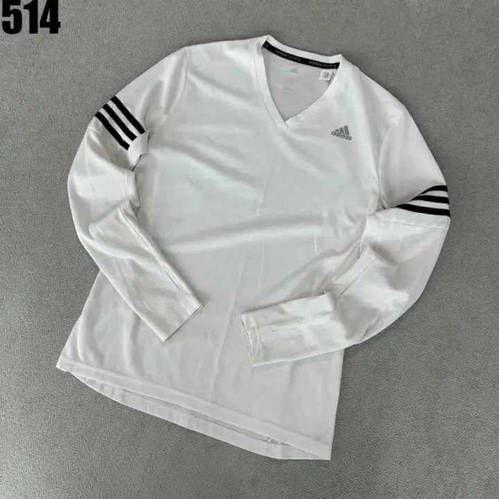 [BUNJANG] Adidas Three Stripe V-Neck Long Sleeve T-Shirt White 95 / 아디다스 삼선 V넥 긴팔 티셔츠 화이트 95