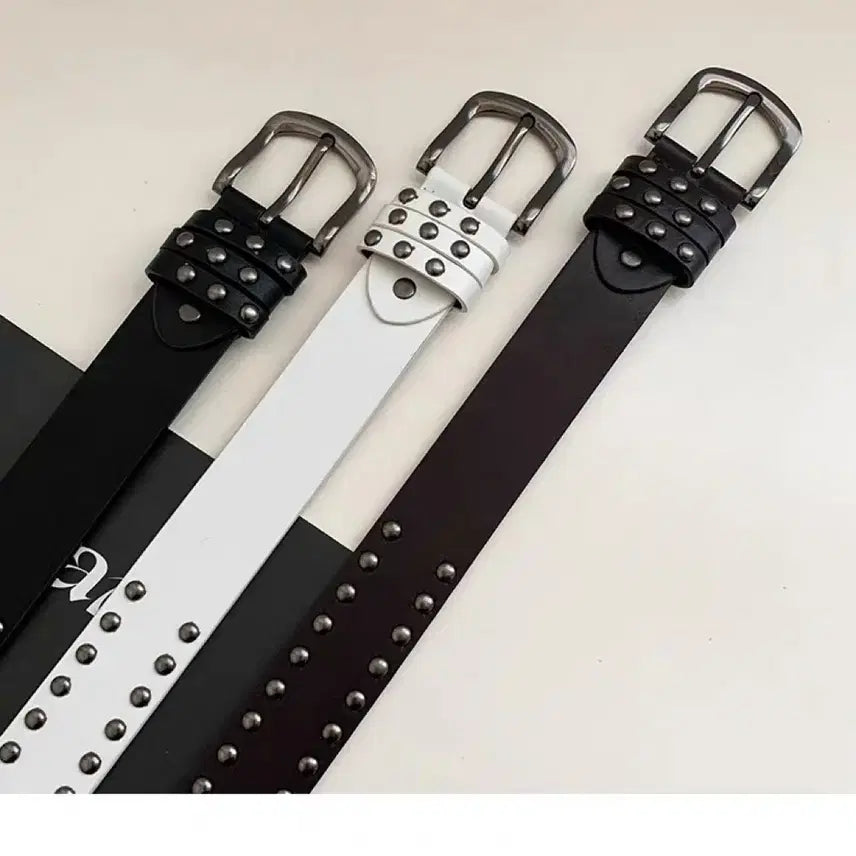 [BUNJANG] Black Studded Leather Belt / 블랙 스터드 가죽 벨트