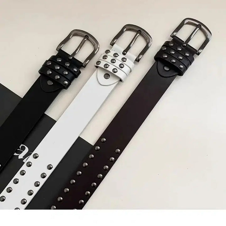 [BUNJANG] Black Studded Leather Belt / 블랙 스터드 가죽 벨트