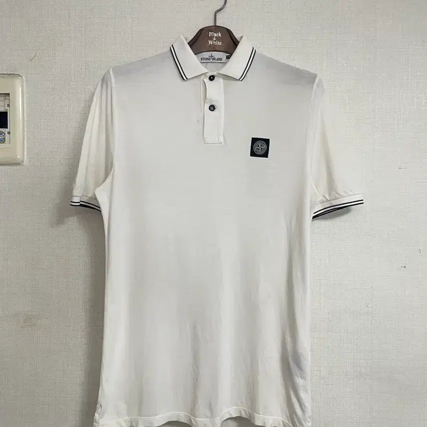 [BUNJANG] Stone Island White Slim Fit Polo Shirt / 스톤아일랜드 화이트 슬림핏 카라티 S