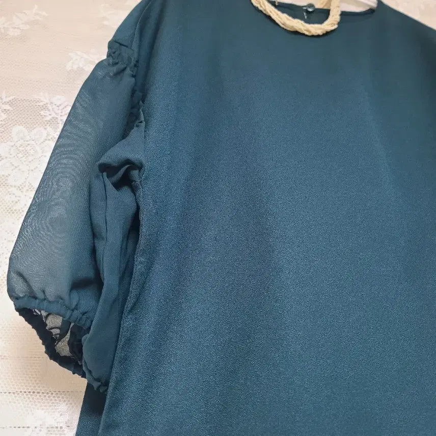 [BUNJANG] Emerald Pleated Long Dress with Chiffon Sleeves / 에메랄드 플리츠 롱 원피스