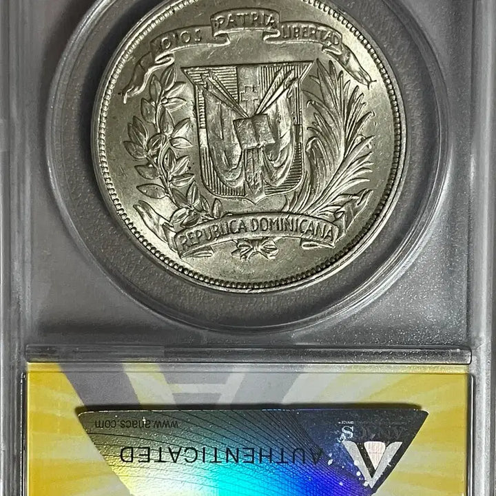 [BUNJANG] ANACS 1955 Dominican Republic Trujillo Commemorative Peso MS 61 Silver Coin / ANACS 1955년 도미니카 트루히요 기념 페소 MS 61 은화