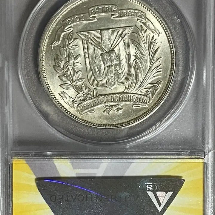 [BUNJANG] ANACS 1955 Dominican Republic Trujillo Commemorative Peso MS62 Silver Coin / ANACS 1955년 도미니카 트루히요 기념 페소 MS 62 은화