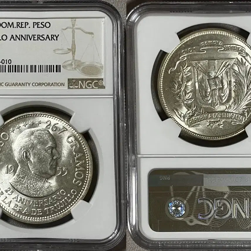 [BUNJANG] NGC 1955 Dominican Republic Trujillo Commemorative Peso MS 63 Silver Coin / NGC 1955년 도미니카 트루히요 기념 페소 MS 63 은화
