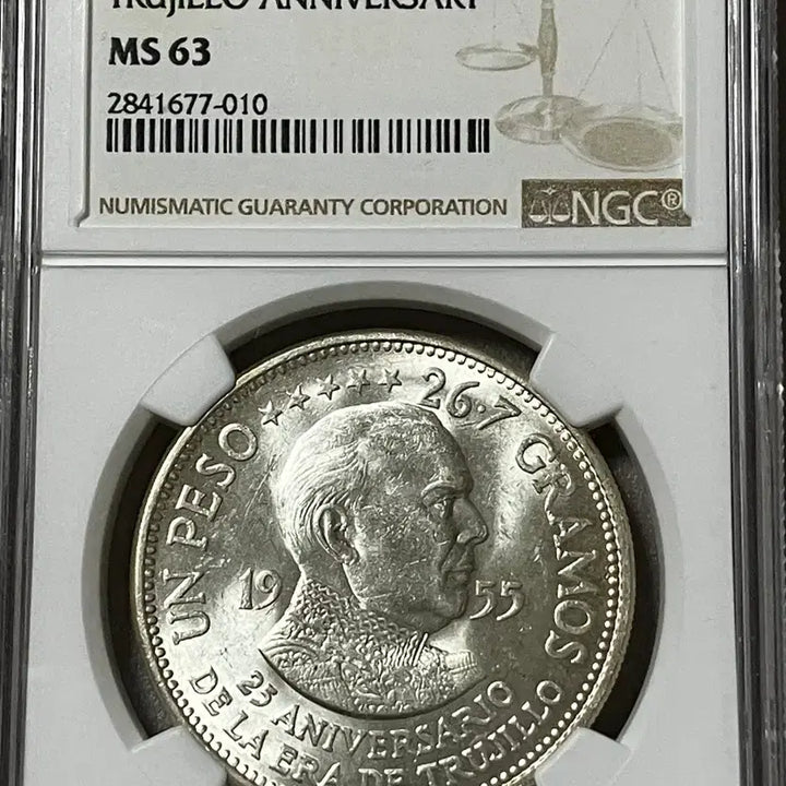 [BUNJANG] NGC 1955 Dominican Republic Trujillo Commemorative Peso MS 63 Silver Coin / NGC 1955년 도미니카 트루히요 기념 페소 MS 63 은화