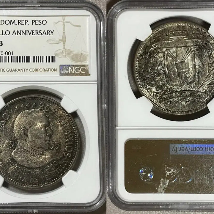 [BUNJANG] NGC 1955 Dominican Republic Trujillo Commemorative Peso MS 63 Silver Coin / NGC 1955년 도미니카 트루히요 기념 페소 MS 63 은화