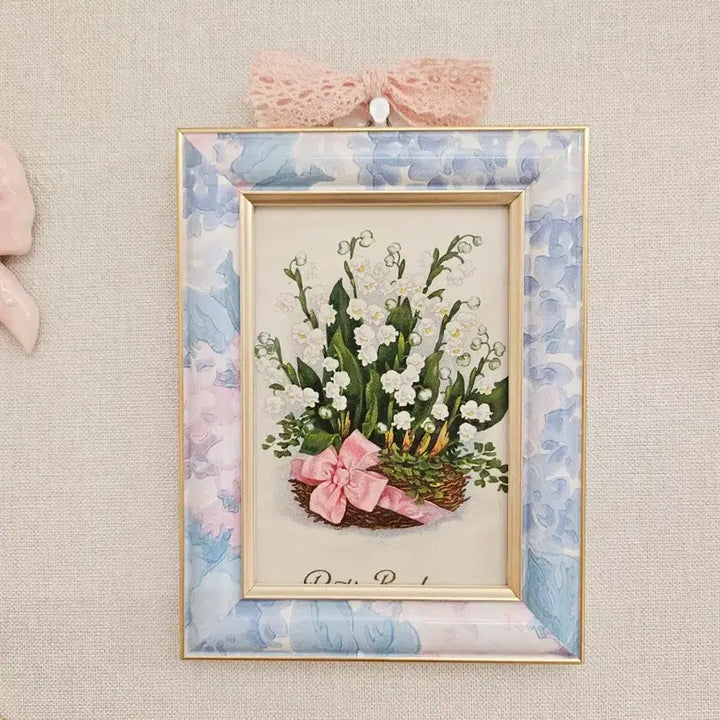 [BUNJANG] Vintage Lily of the Valley Floral Frame / 빈티지 은방울꽃 리본 플로럴 액자