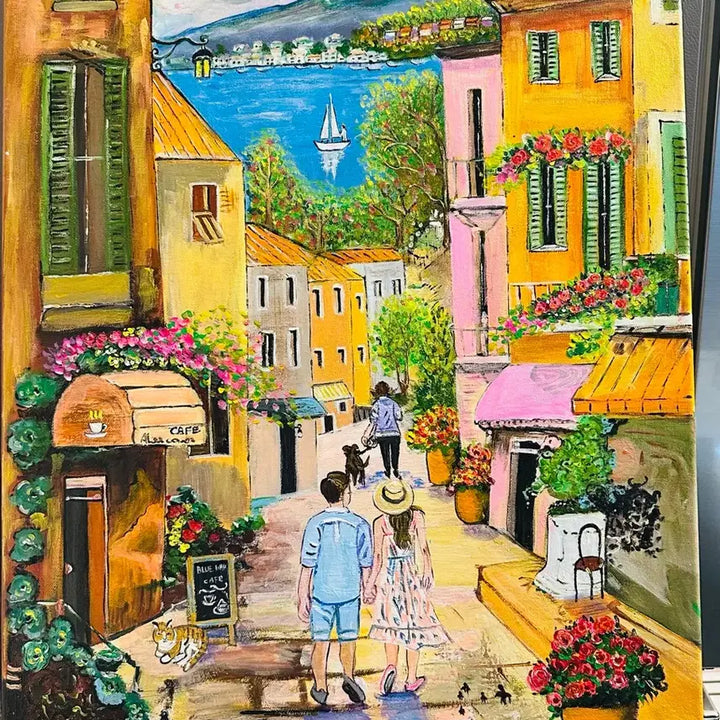 [BUNJANG] European Seaside Village Canvas Painting / 유럽풍. 바닷가마을풍경(캔버스)
