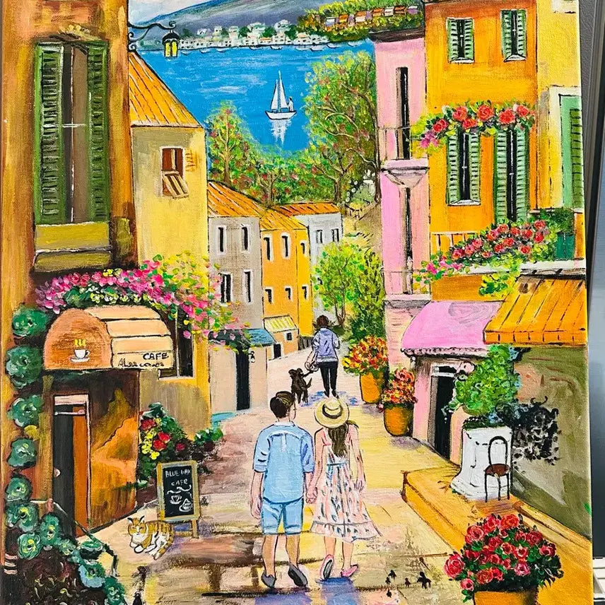 [BUNJANG] European Seaside Village Canvas Painting / 유럽풍. 바닷가마을풍경(캔버스)