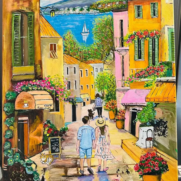 [BUNJANG] European Seaside Village Canvas Painting / 유럽풍. 바닷가마을풍경(캔버스)
