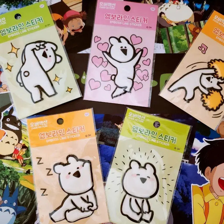 [BUNJANG] Over Action Rabbit Squishy Emboss Line Sticker Set (5 Types) / 오버액션토끼 스퀴시 엠보라인 스티커 5종 세트 일괄
