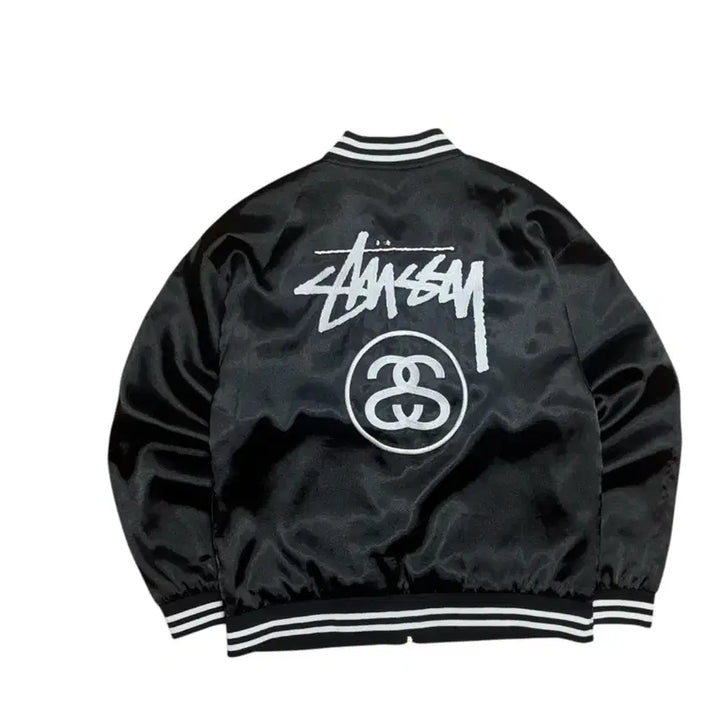 [BUNJANG] Stussy Big Logo Old School Black Satin Jacket / 스투시 빅로고 올드스쿨 블랙 새틴 자켓