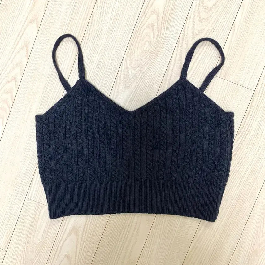 [BUNJANG] 66Girls Mir Cropped Knit Bralette Layered Top / (50%할인) 육육걸즈 미르꽈배기니트뷔스티에 봄가을여자옷 크롭 레이어드