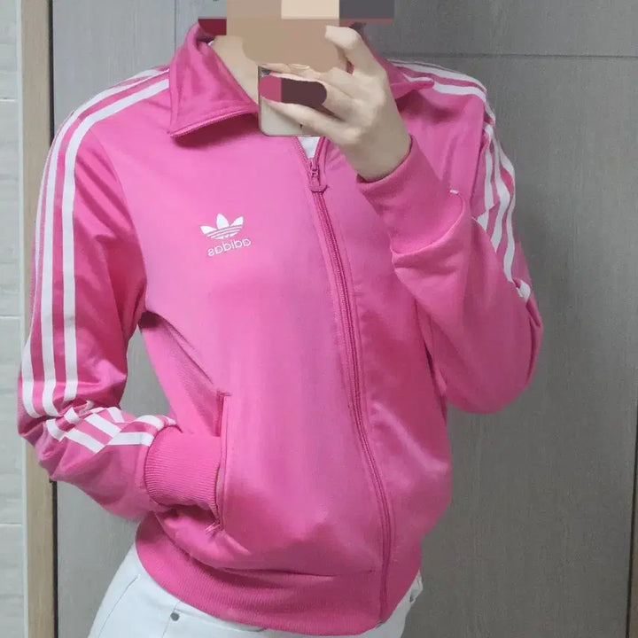 [BUNJANG] Adidas Firebird Track Jacket White Pink Size 100 / 아디다스 파이어버드 핑크 져지 흰핑 100 트랙탑 자켓 트레이닝 딸기우유