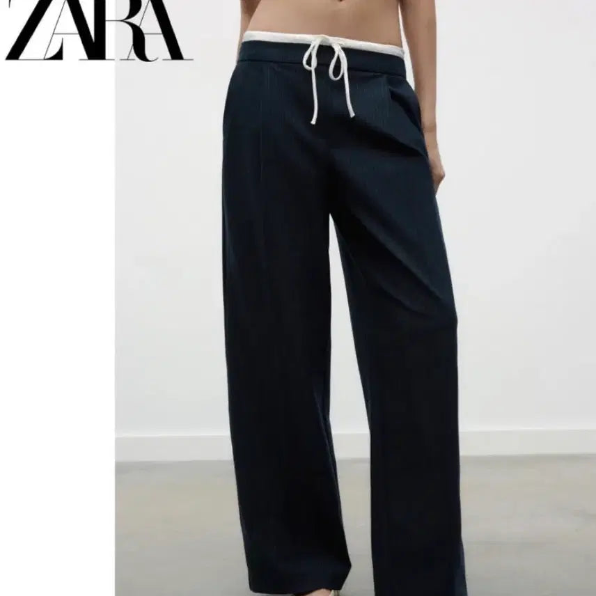 [BUNJANG] ZARA Sprite Double Waist Wide Pants Navy M / 자라 스프라이트 더블 웨이스트 와이드팬츠 네이비 M