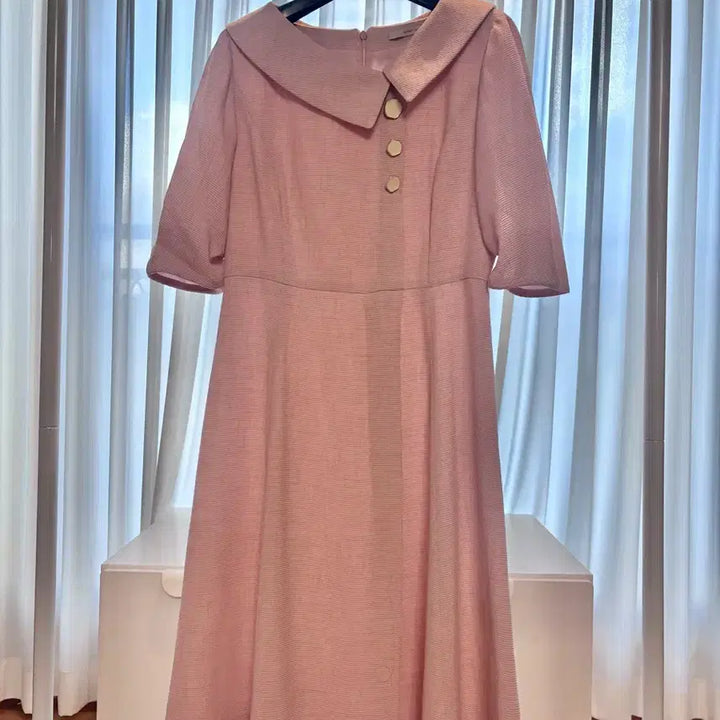 [BUNJANG] Kenneth Lady Pink Collar Button Detail Long Dress / 케네스레이디 원피스