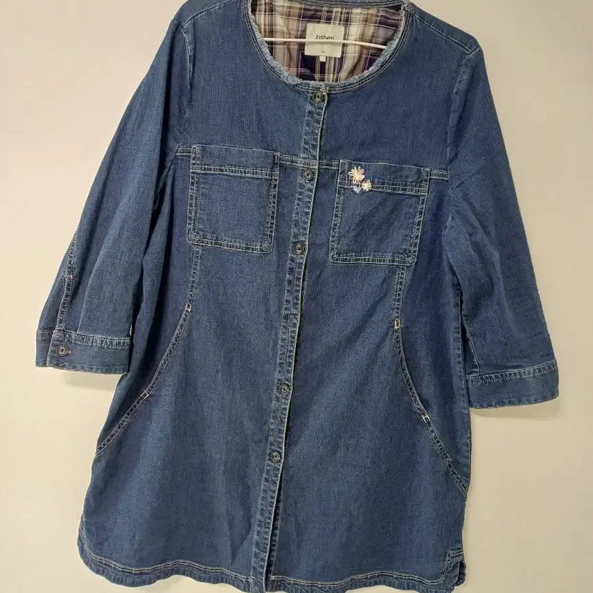 [BUNJANG] J.Sise Denim Long Shirt Jacket (Size 105, 4-Way Stretch) / 여성 지센. 청데님 롱 셔츠자켓 (사방스판105)