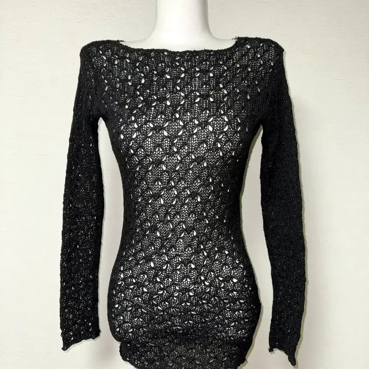 [BUNJANG] Black See-through Knit Long Sleeve T-Shirt / 블랙 시스루 니트 긴팔티