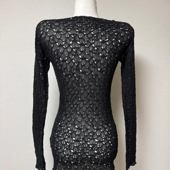 [BUNJANG] Black See-through Knit Long Sleeve T-Shirt / 블랙 시스루 니트 긴팔티