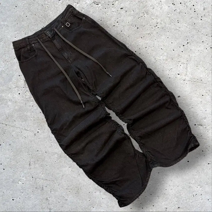 [BUNJANG] Wooyoungmi 24SS Black Shirring Detail Drawstring Denim Pants / [48] 24ss 우영미 블랙 셔링 데님 팬츠 E41