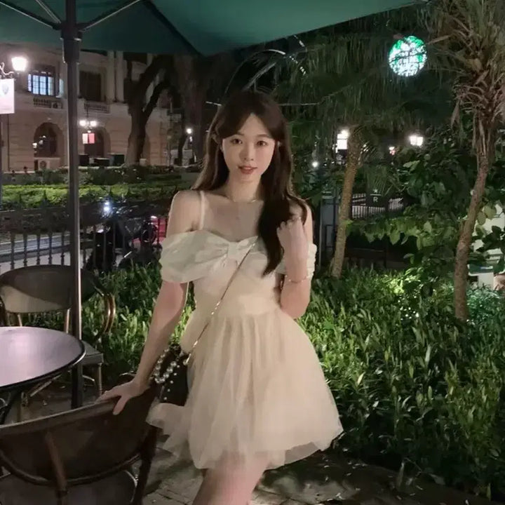 [BUNJANG] Bally Studio White Swan Ribbon Chiffon Dress / [새상품] 발리 스튜디오 화이트스완 리본 샤 원피스
