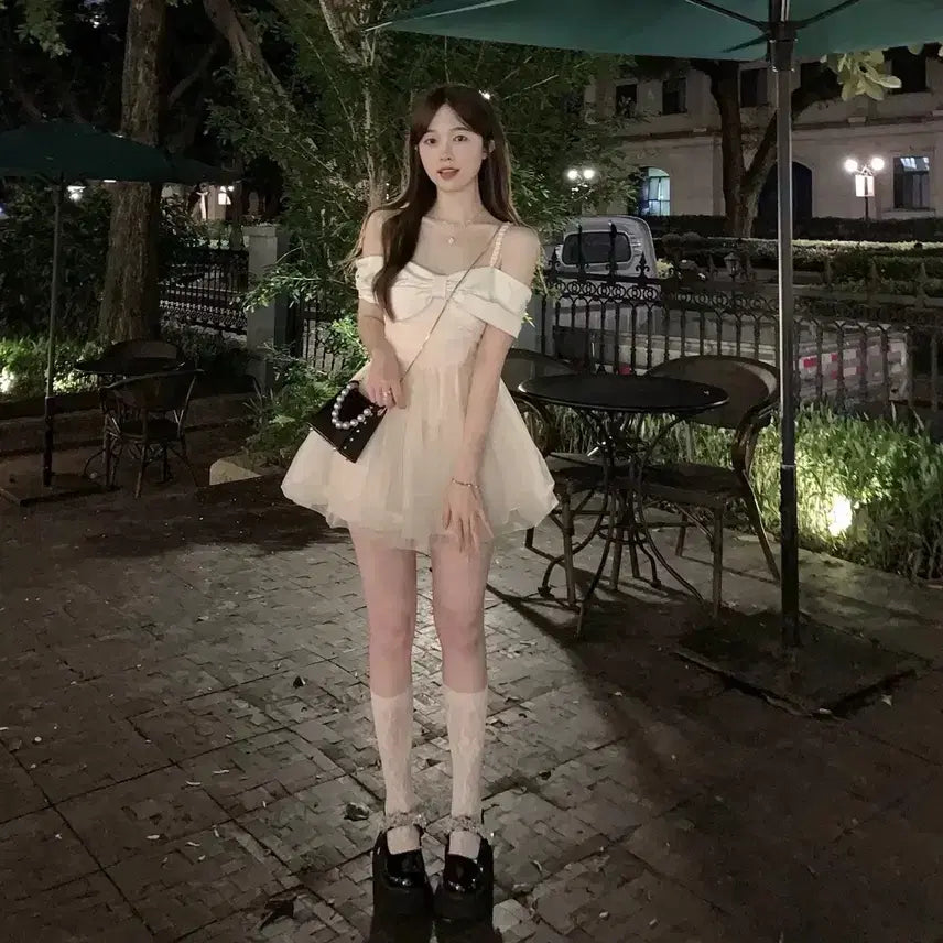 [BUNJANG] Bally Studio White Swan Ribbon Chiffon Dress / [새상품] 발리 스튜디오 화이트스완 리본 샤 원피스