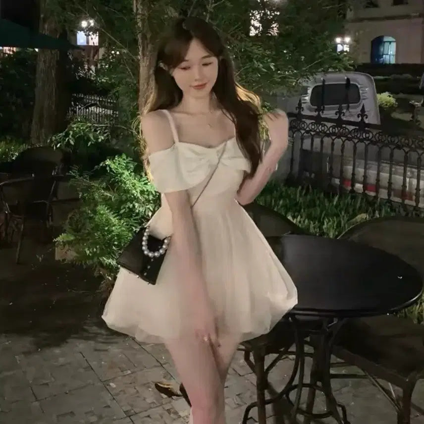 [BUNJANG] Bally Studio White Swan Ribbon Chiffon Dress / [새상품] 발리 스튜디오 화이트스완 리본 샤 원피스