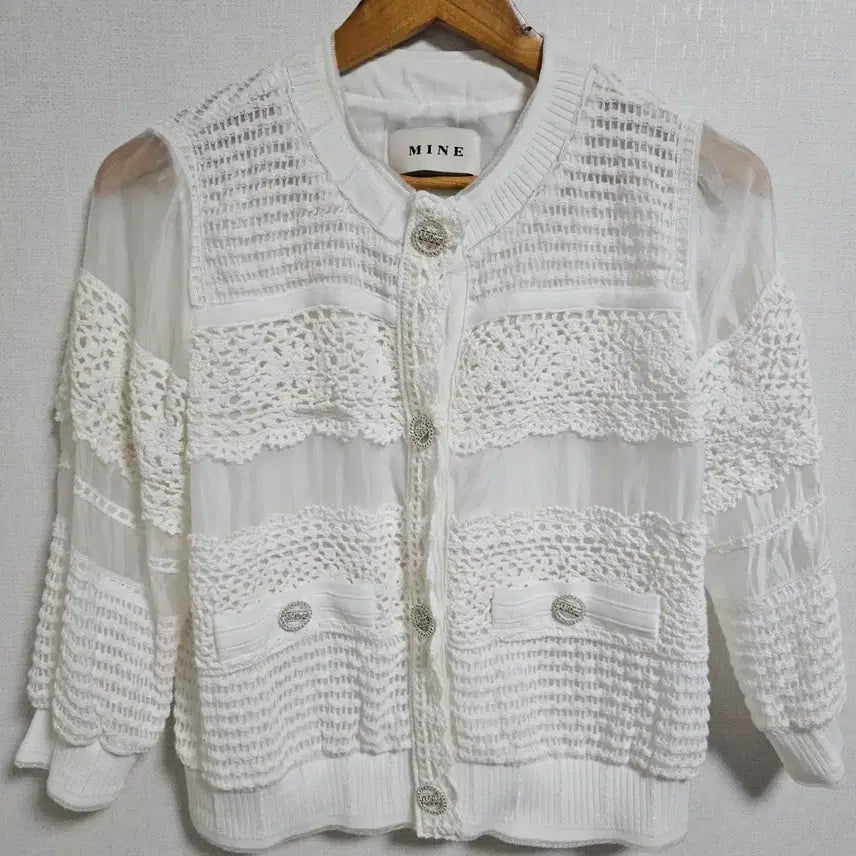 [BUNJANG] MINE Crochet Lace See-Through Cardigan (White) / [정품/S급] 마인(MINE) 크로셰 레이스 시스루 가디건 (화이트)