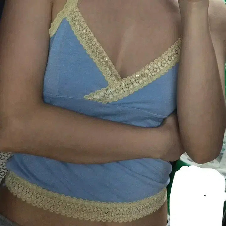 [BUNJANG] Hollister Cropped Lace Sleeveless Top / 홀리스터 크롭 레이스 슬리브리스탑