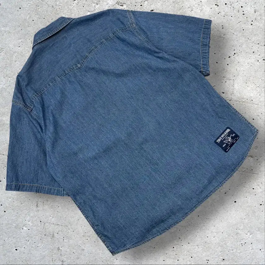 [BUNJANG] True Religion Denim Pocket Short Sleeve Shirt XL / [XL] 트루릴리젼 데님 포켓 반팔 셔츠 E49