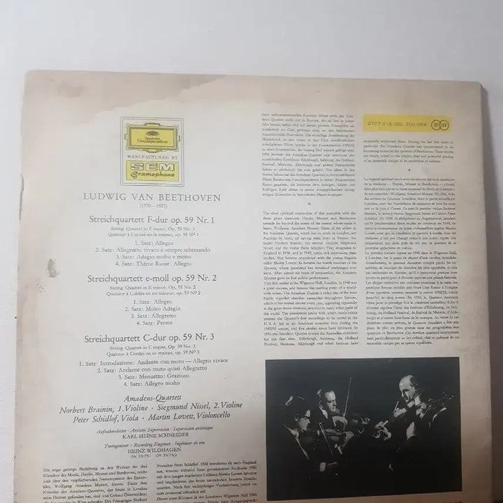 [BUNJANG] Beethoven String Quartet Nos. 7, 8, 9 Seong Eum Classics LP (Budget Vinyl) / 베토벤 현악4중주 7 8 9 성음클래식lp 염가바이닐vinyl 실내악