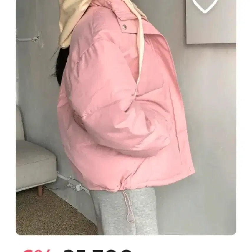 [BUNJANG] Pink Hooded Padded Jumper Short Padding / 핑크색 후드 패딩 점퍼 숏패딩