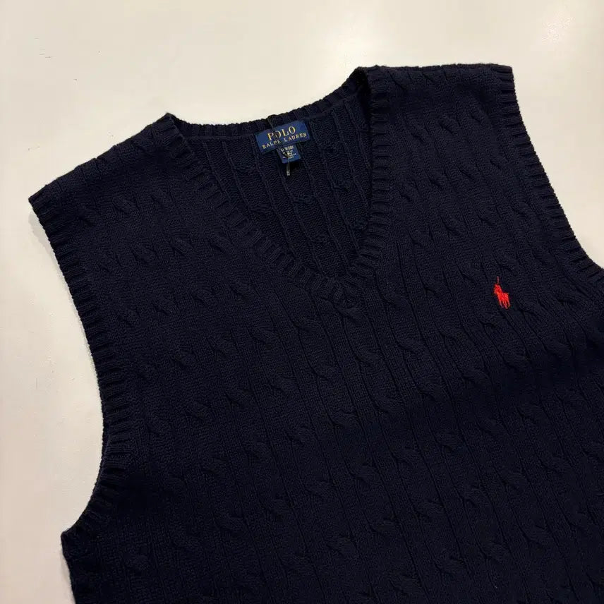 [BUNJANG] Polo Ralph Lauren Cable Knit Vest Navy XL / [XL] 폴로 랄프로렌 케이블 니트 조끼 네이비 E50