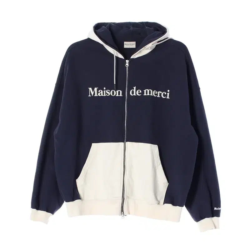 [BUNJANG] Maison de Merci Navy Color-Blocked Hooded Zip-Up Jacket L / 메종드메르시 네이비 배색 후드 집업 L
