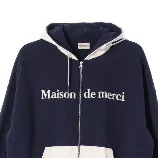 [BUNJANG] Maison de Merci Navy Color-Blocked Hooded Zip-Up Jacket L / 메종드메르시 네이비 배색 후드 집업 L