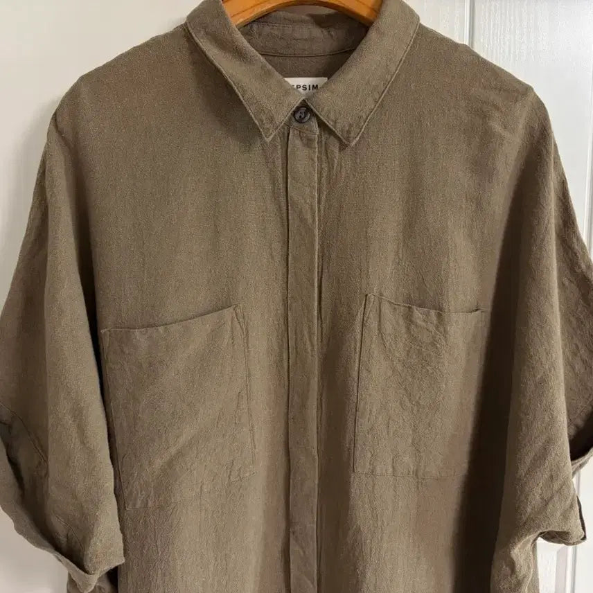 [BUNJANG] Japanese Import Vintage Khaki Half-Sleeve Pocket Casual Shirt Dress / (일본 수입 빈티지)롱 셔츠 원피스 카키 반팔 포켓 캐주얼 마