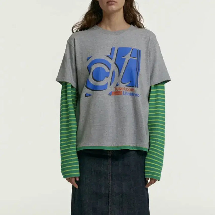 [BUNJANG] Teket Layered Stripe Short Sleeve Long Sleeve T-Shirt / Teket 테켓 레이어드 반팔 스트라이프 긴팔티