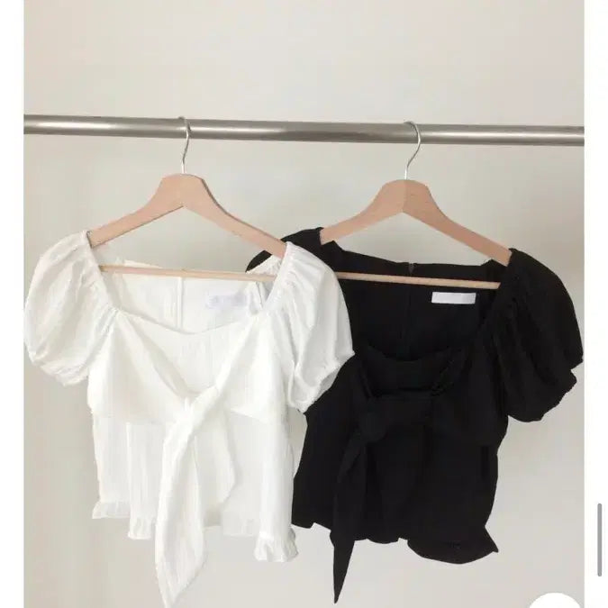 [BUNJANG] Ribbon Short Sleeve Blouse - Black / 새상품) 리본 반팔 블라우스 - 블랙