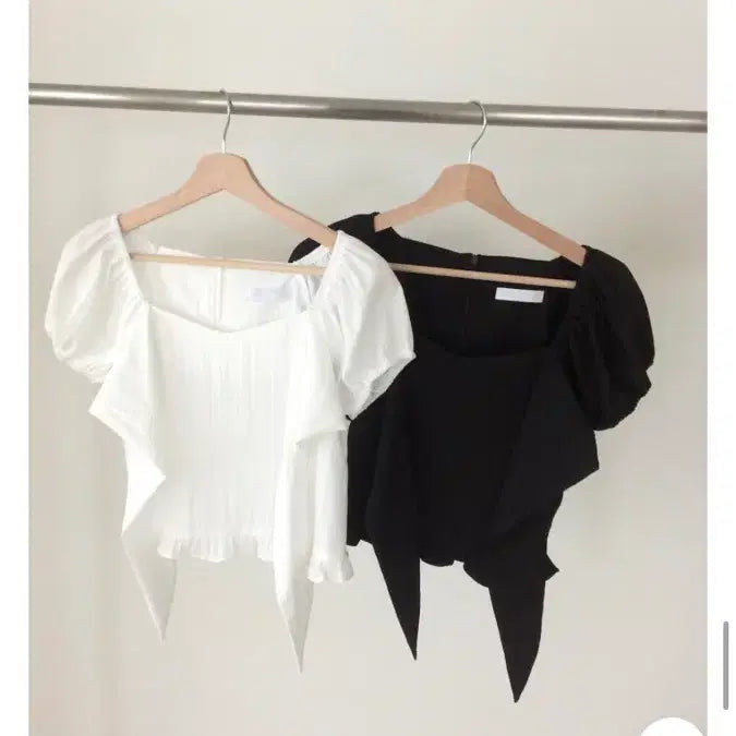 [BUNJANG] Ribbon Short Sleeve Blouse - Black / 새상품) 리본 반팔 블라우스 - 블랙