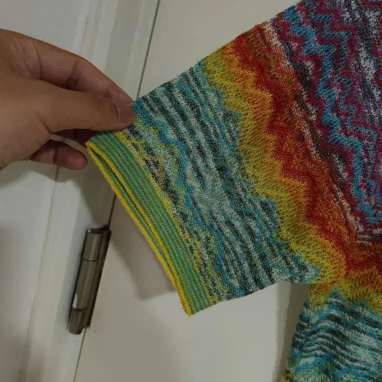 [BUNJANG] Missoni Multicolor Stripe Half Sleeve Knit / 미쏘니 멀티컬러 스트라이프 지그재그 반팔 니트
