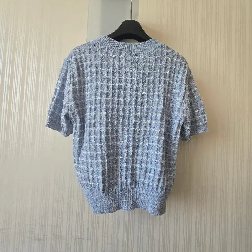 [BUNJANG] 8Seconds Short Sleeve Knit Blue Check S / 8Seconds  반팔 니트 하늘색 체크 S