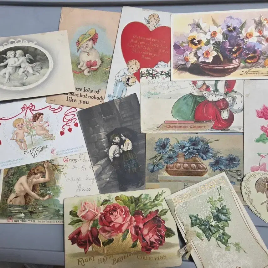 [BUNJANG] Vintage &amp; Antique Postcards Set (13 pcs) / 빈티지 카드 앤틱 카드 빈티지 엽서 꽃엽서 천사엽서 아기카드