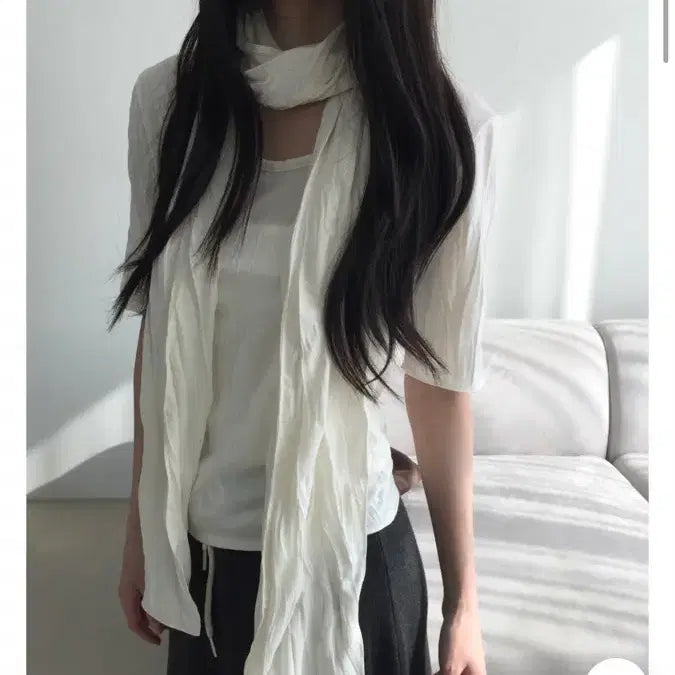 [BUNJANG] Cream Short Sleeve Blouse with Scarf Set / 새상품,스카프 세트) 반팔 블라우스 - 크림