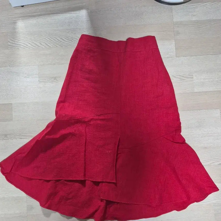 [BUNJANG] Red Slit Mermaid Skirt Cotton Linen Blend / 레드 트임 머메이드 스커트/  면 마소재
