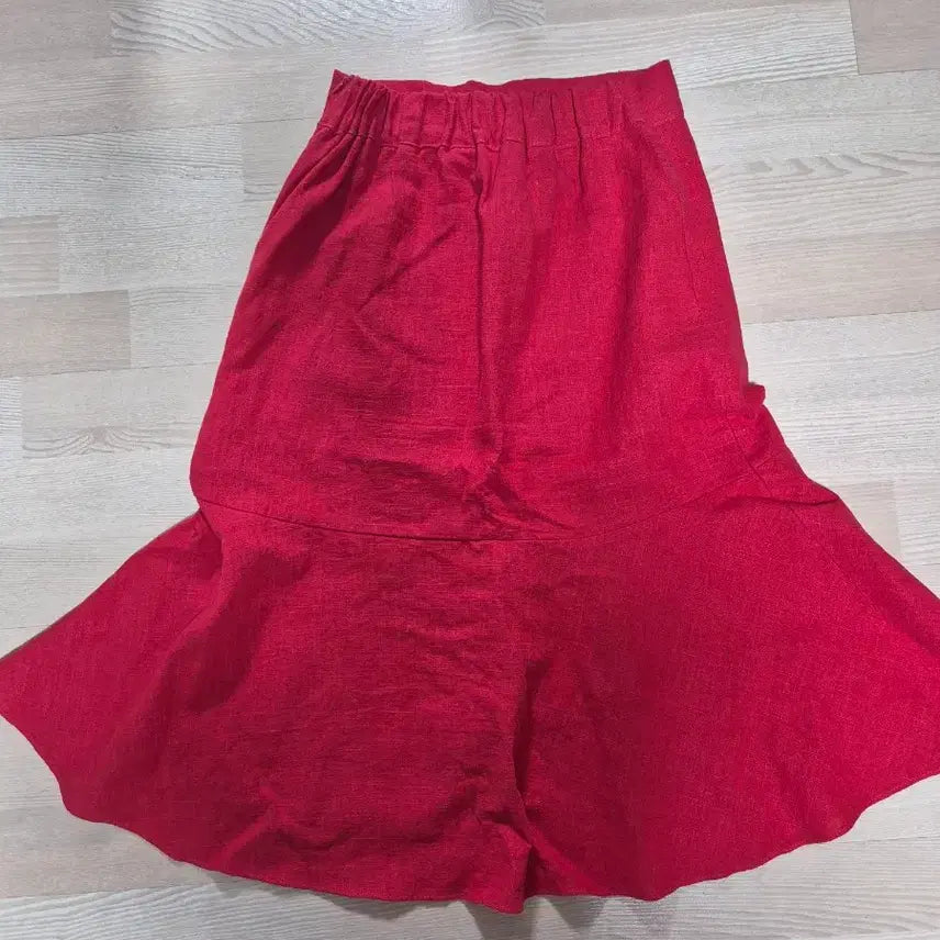 [BUNJANG] Red Slit Mermaid Skirt Cotton Linen Blend / 레드 트임 머메이드 스커트/  면 마소재