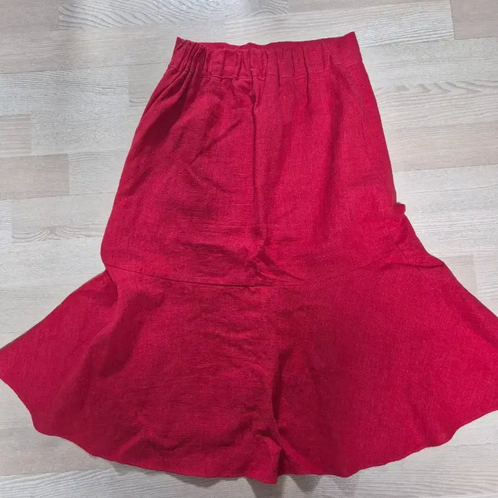 [BUNJANG] Red Slit Mermaid Skirt Cotton Linen Blend / 레드 트임 머메이드 스커트/  면 마소재