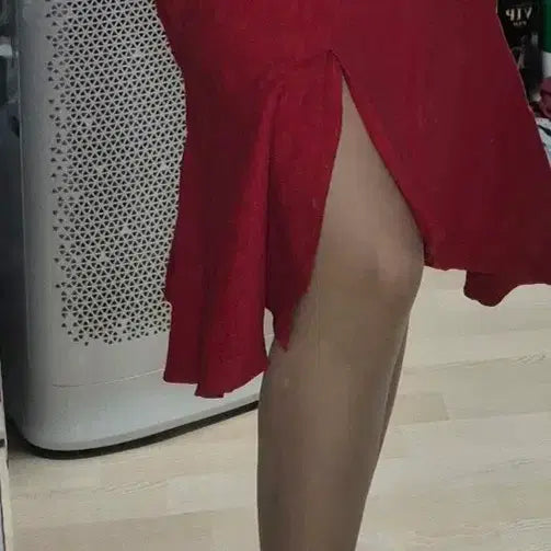 [BUNJANG] Red Slit Mermaid Skirt Cotton Linen Blend / 레드 트임 머메이드 스커트/  면 마소재
